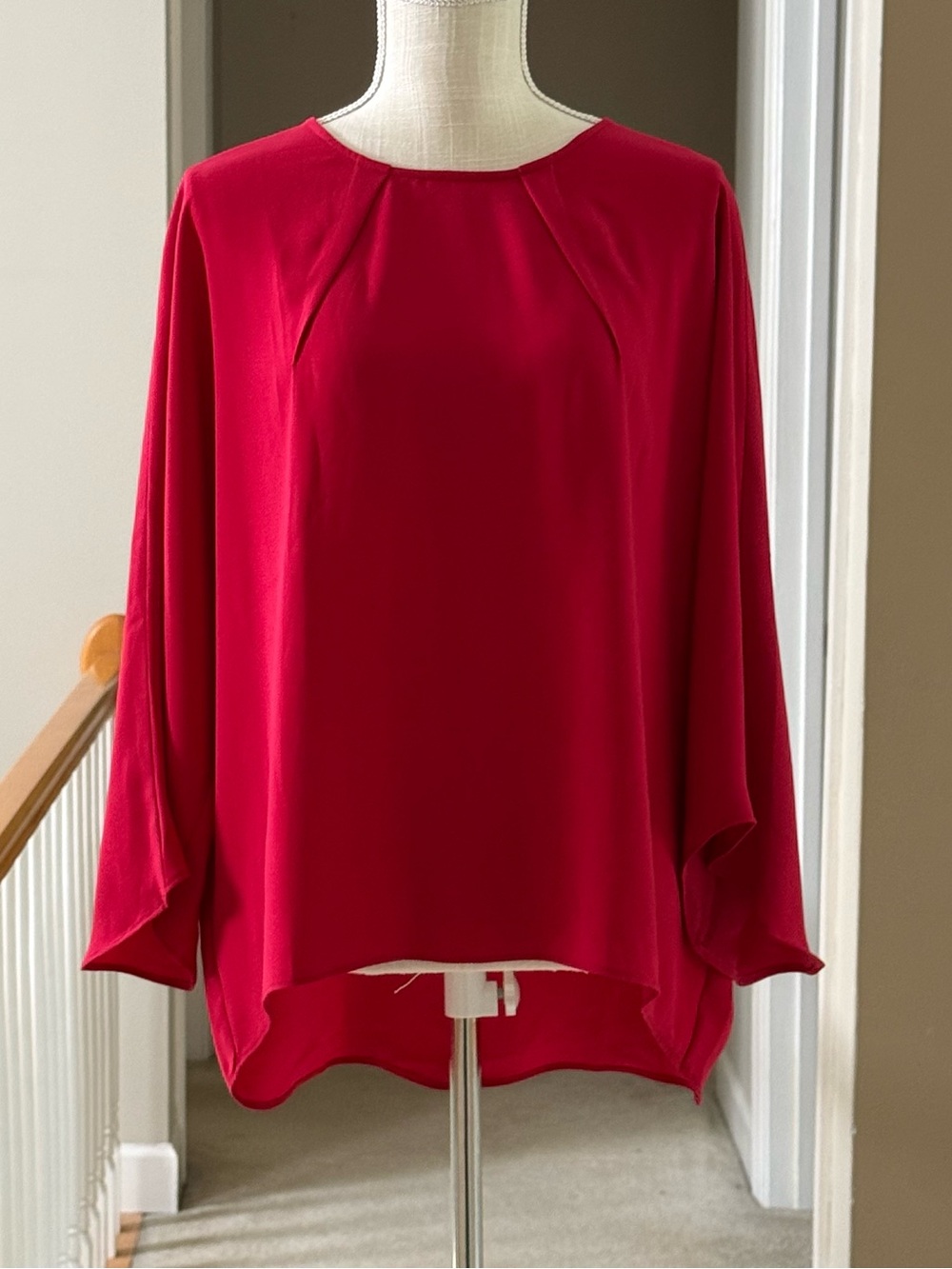 Trina Turk Red Long-Sleeve Draped Blouse